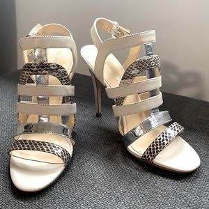 Cream/snake skin high heel sandals
